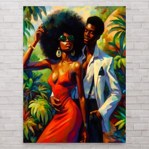 Black Couple Poster | Island lifestyle | Afro Wall Art | African American Art | Black couple Art | Black Woman Print | Black Harlem | Noir