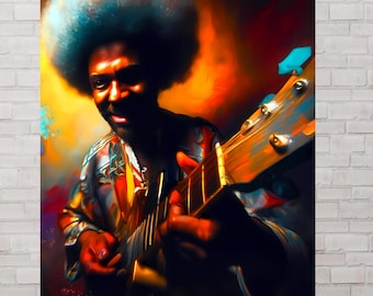 Jazz player Poster, Jazz Singer, Jazz Guitar player, Afro Music Wall Art, Jazz Artwork, African American Art, Jazz Poster, Music Lover Gift