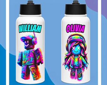 Personalized Roblox Stainless steel water bottle with straw lid, Kids Name water Bottle, Personalized Name Bottle, Roblox Tumbler, roblo x