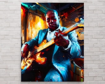 Jazzgitarristposter: Modern afro popkonsttryck