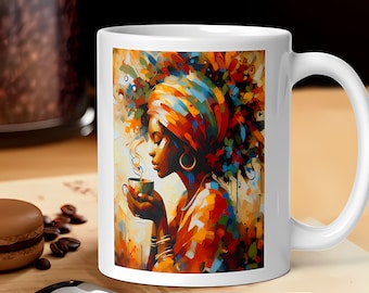 Black Queen Mug, Black Woman Coffee Mug, African American Mugs, White glossy mug, Black History, Black Women Matter, Afrocentric Mugs