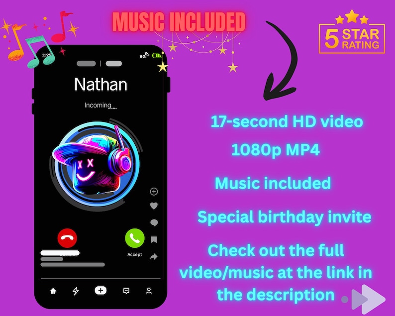 Personalized Roblox Ringing Phone Video Birthday Invitation | Funny Animated Neon Roblox Invite | Custom MP4 Sent to You in 24h