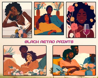 Retro Black Love Art Print Set: Afrocentric Couple Portraits (Digital Download)