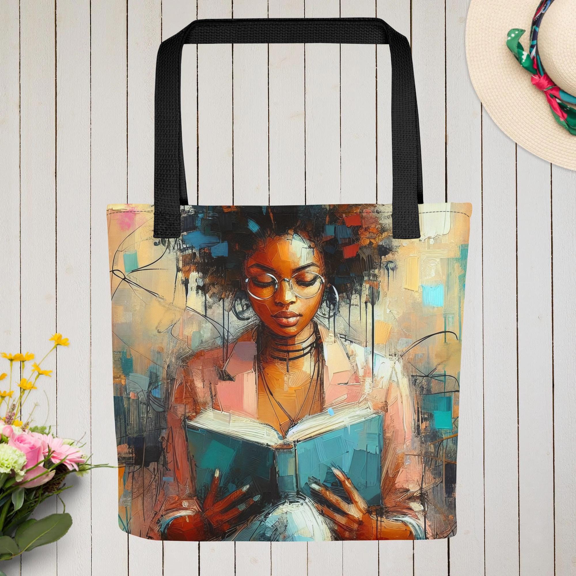 Black Girl Reading Tote Bag, Melanin Bookish Gift, African American, Brown Skin Readers, Gift for Black Girl, Librarian Gift,Dope Black Girl