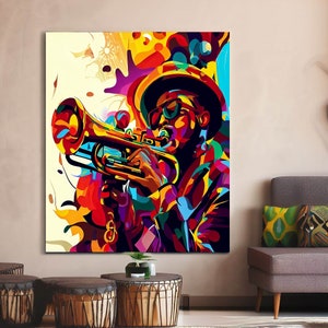 Jazz player Poster | Blues Music | Modern Pop Art | Afro Wall Art | Music| African American Art | Black Art | Black Man Print | Trumpet