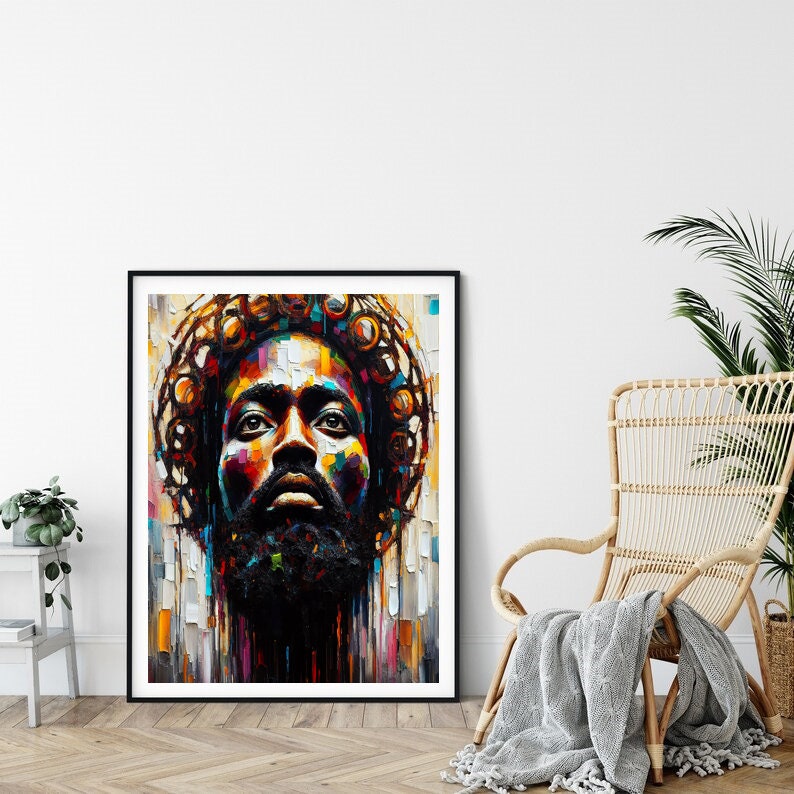Black Jesus Poster, Afro Canvas Print, Black Jesus Art, Abstract Modern
