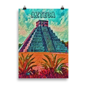 Chichen Itza matte paper Poster, Mesoamerican pyramids, The Temple Of Kukulkan, Mexican gift, Yucatan, Mexico, Wonder