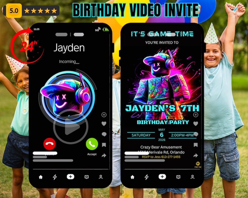 Personalized Roblox Ringing Phone Video Birthday Invitation | Funny Animated Neon Roblox Invite | Custom MP4 Sent to You in 24h