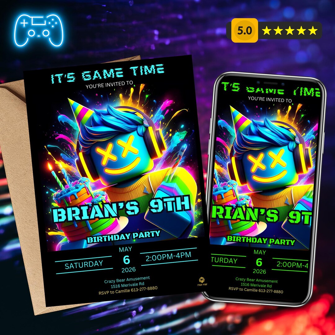 Roblox Birthday Invitation | Editable Gaming Canva Template Evite | Boy ...