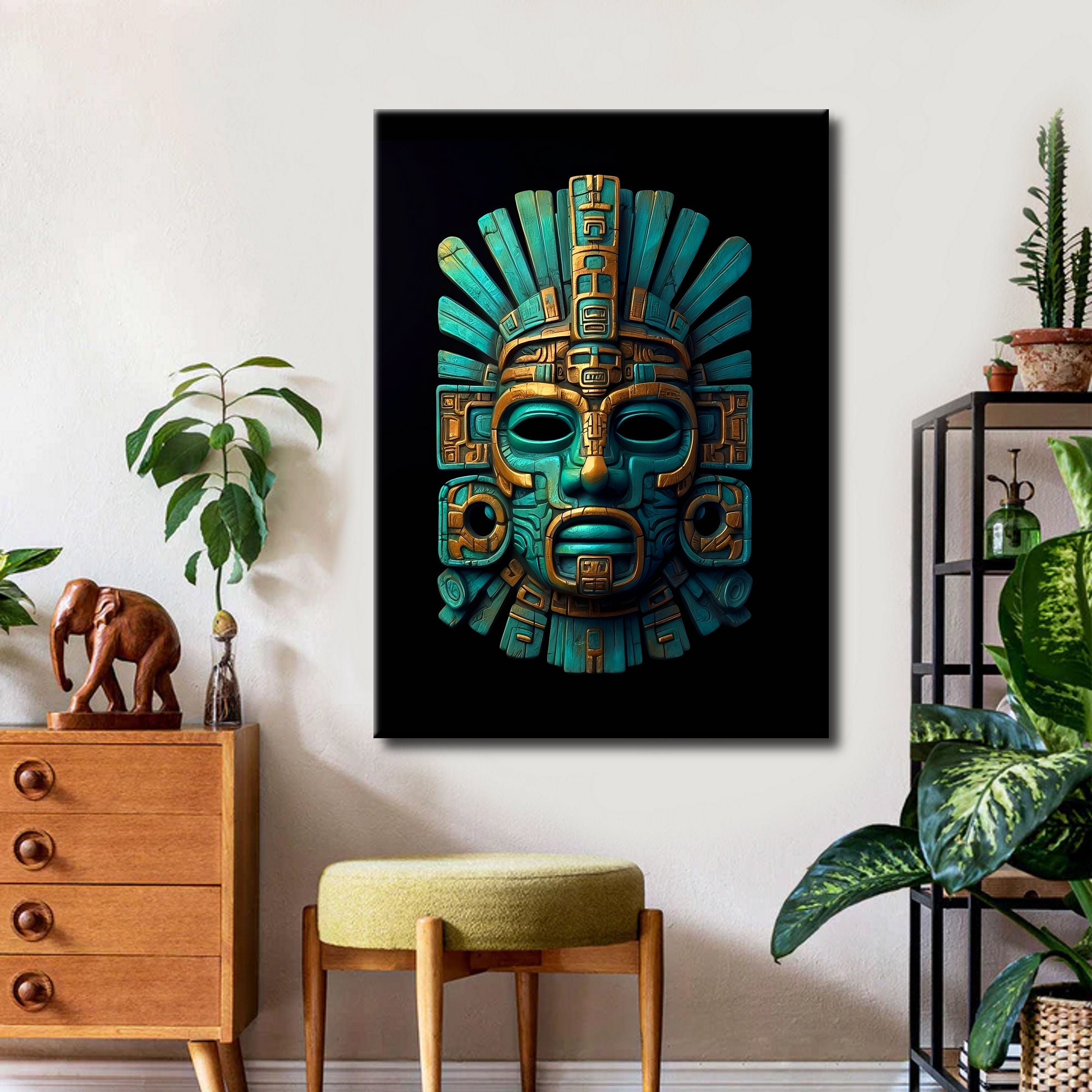 Aztec Blue Gold Museum Poster Aztec Wall Decor Precolumbian