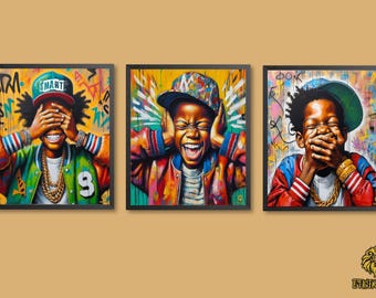 Black Boy Art Digital Download, Set of 3 African American Joy Prints