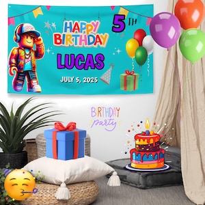 Roblox Birthday Banner, Roblox Personalized Flag, Son Birthday, Roblox Game, ROBLOX backdrop birthday, Roblox Party Decor,Roblox banner sign