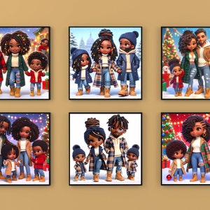 Black Family Christmas Bundle, set Of 6 African American prints, Digital Christmas Prints,African American Wall Art,Christmas JPG,Black Xmas
