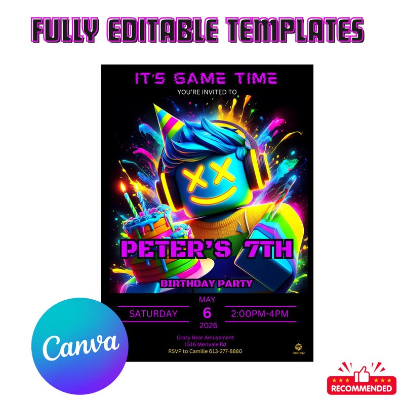 Roblox Birthday Invitation | Editable Gaming Canva Template Evite | Boy ...