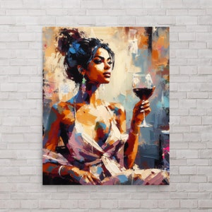 Woman and her glass of Wine Wall Art | Girl with Wine Art | Afro Wall Art |African American Art | Gift for Her | Black Woman Print |Afro PNG