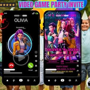 Convite de aniversário personalizado com vídeo de caçador de demônios tocando o telefone | Vídeo divertido de K-pop animado em neon | MP4 personalizado enviado em 24 horas