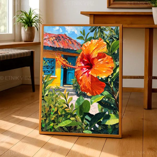 Tropical Wall Art, Hibiscus Poster, Island wall art, Beach house decor, Caribbean tropical art, Caribbean paintings, Tropical Flowers