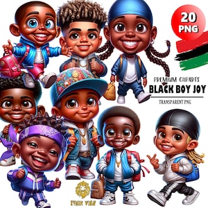 20 graziosi PNG Black Boy School ClipArt, stampe di gioia di Black Boy, download immediato, clipart afroamericani, Black Boy Rock, design a sublimazione