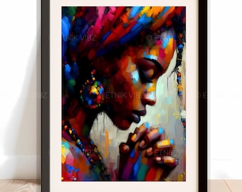 Black Woman Wall Art Poster, Black Girl Praying Art, Black Family, Melanin, Afro Wall Art, Black Art, African American Art,Black Woman Print
