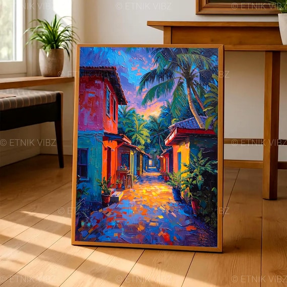 Tropical Wall Art, Caribbean Dusk Poster, Island Wall Decor, Beach House Artwork, Coastal Painting, Caribbean Tropical Art Print, Landscape