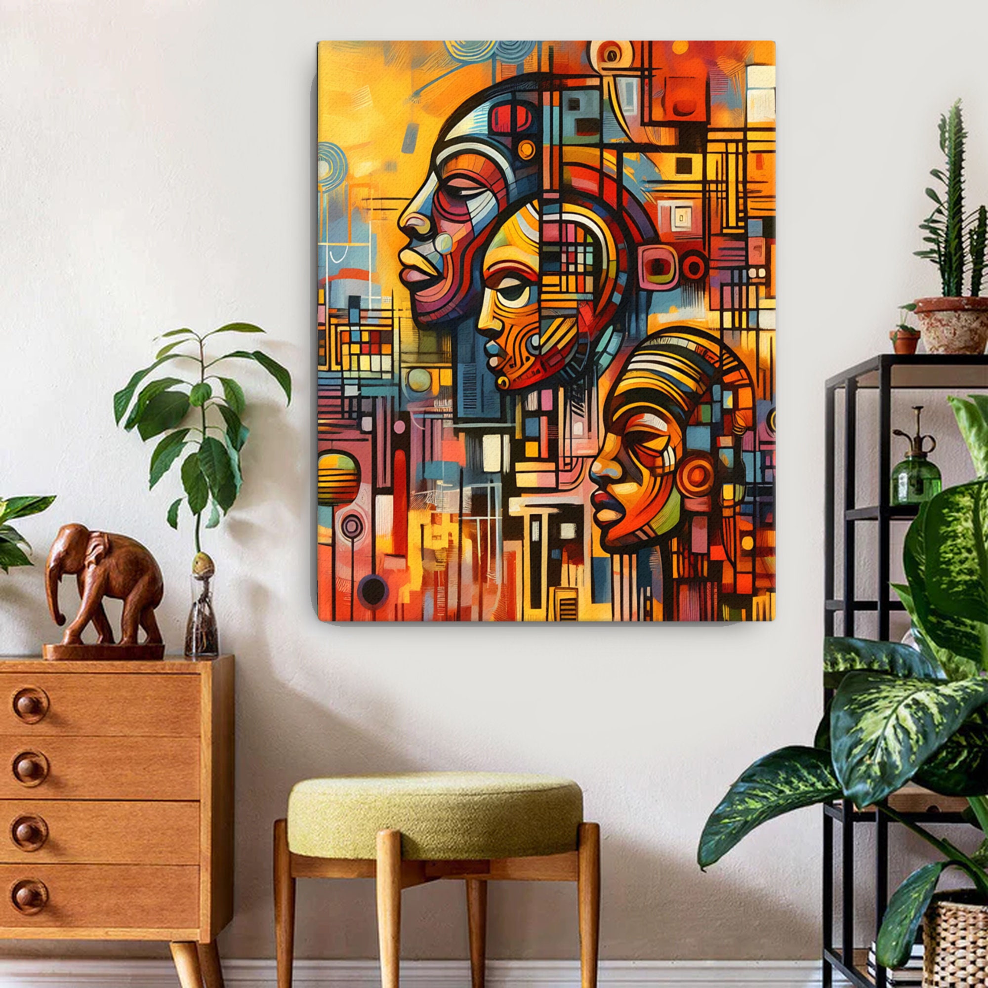Afro Canvas Print, Abstract Modern Painting, African American Art