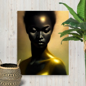 Black Gold Woman Art Poster: Afro-Ethnic Wall Decor