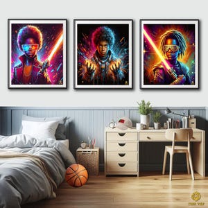 Black Superhero Prints, Afrofuturism, Black Boy Pride, 3 Set Afro Print, Black Boys Matter, Afro Sci-fi, African American boy Art, Kid Gift