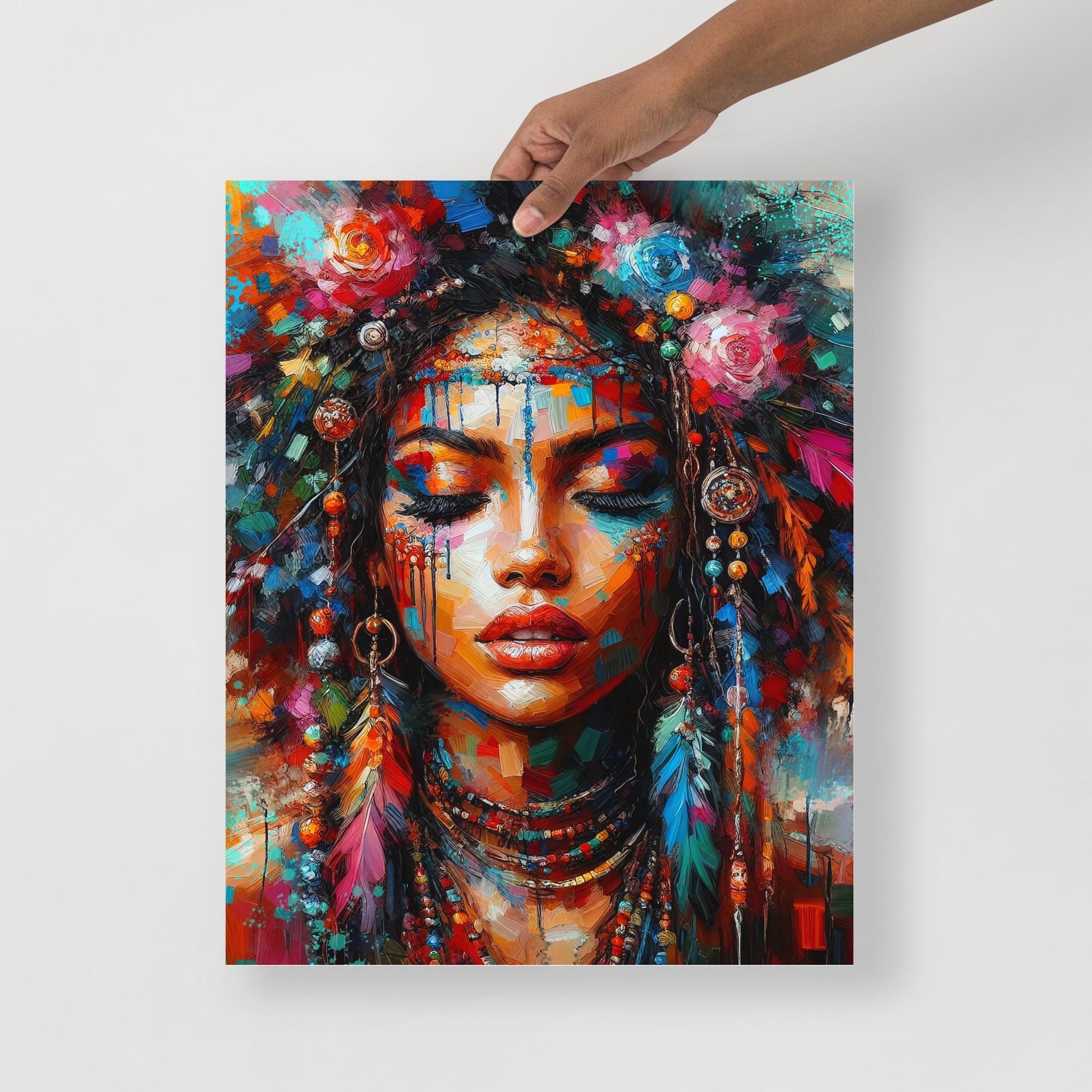 Boho Woman Portrait Poster: Colorful Ethnic Wall Art - Etsy