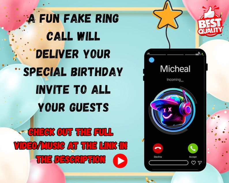 Personalized Roblox Ringing Phone Video Birthday Invitation | Funny Animated Neon Roblox Invite | Custom MP4 Sent to You in 24h