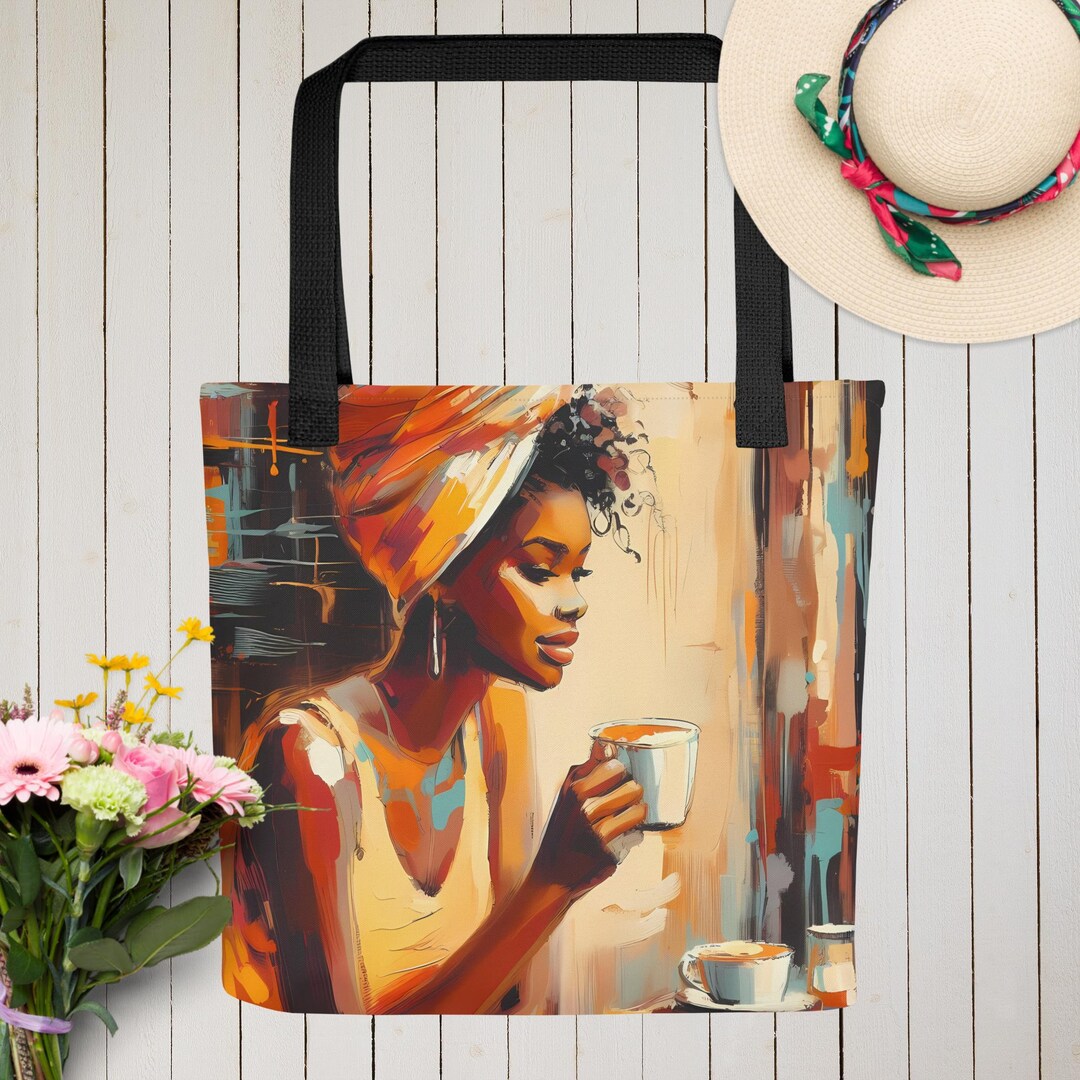 African Afro Girl Leather Tote Bag
