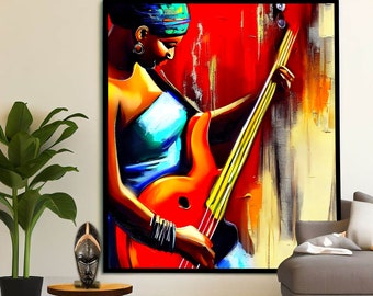 Jazz player Poster | Blues Music | Modern Pop Art | Afro Wall Art | African American Art | Black Art | Black Woman Print | Music Art Wall