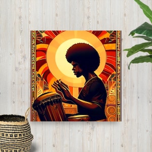 Black Drummer Art Print: Afro Caribbean Music, Ethnic Wall Decor