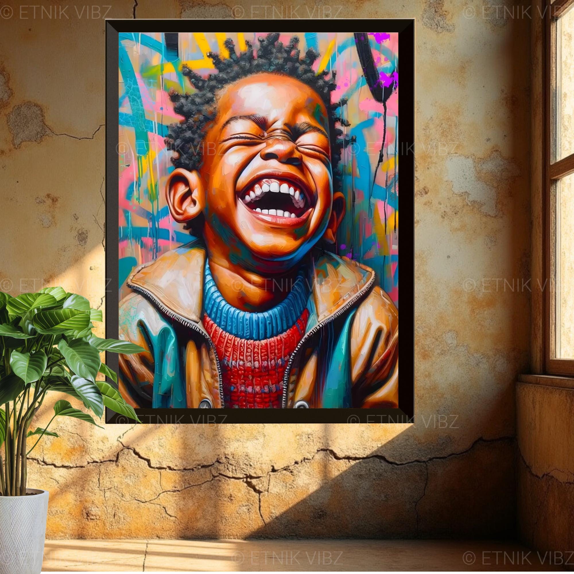 Black Boy Joy Art Poster, Afro Wall Art, Urban Graffiti Wall Art