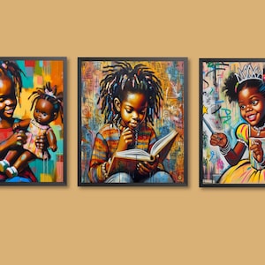 3 Set Black Girl prints, Black Girl Artwork, Black Girl Joy Print, Instant download,Daughter Gift,African American Girls JPG,Black Girl Rock