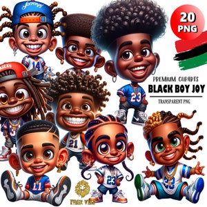 Conjunto de 20 imágenes prediseñadas de niños negros lindos, impresiones de alegría de niños negros, descarga instantánea, imágenes prediseñadas afroamericanas, rock de niños negros, diseño de sublimación