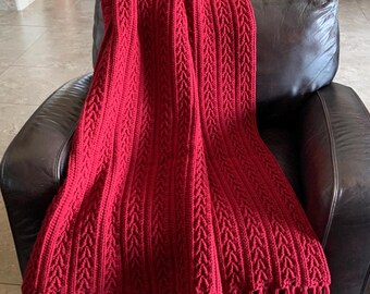 Handmade Home Crochet Soft Afghan/Throw/Blanket  - Striped Arrows - Claret Red