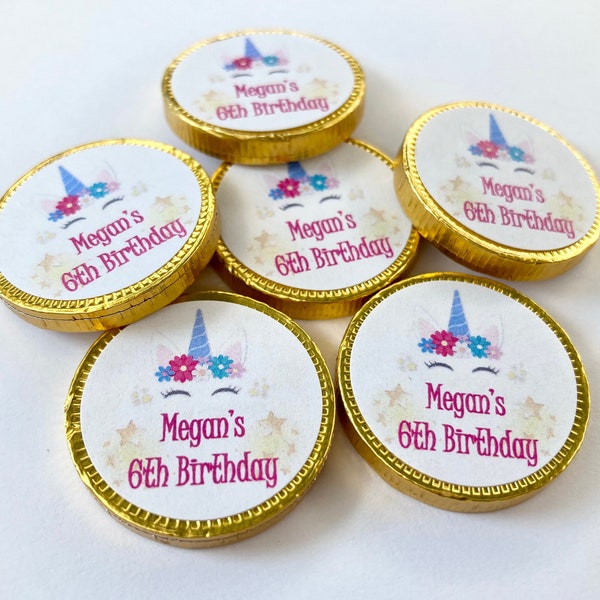 Personalised Unicorn Theme Chocolate coins