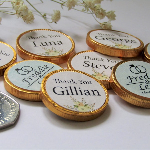 Personalised MILK or WHITE Chocolate Wedding Favour Coins