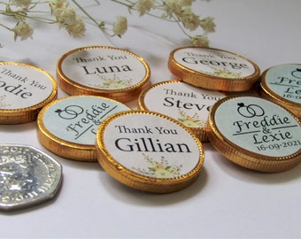 Personalised MILK or WHITE Chocolate Wedding Favour Coins