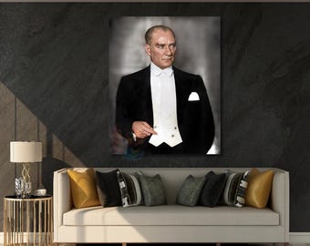 Canvas Wall Art Painting Atatürk Painting on Canvas Wall Decor Living Room Office Decor Housewarming Gift Atatürk Portrait Wall Art