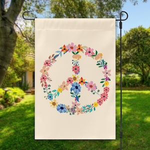 Floral Peace Sign Garden Flag, Spring Yard Flag, Peace on Earth, Hippie, Flowers, Outdoor Decor, Be Kind Flag, Peaceful