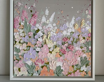 Gestructureerd beeld Acryl schilderij 3D kunst Origineel kunstwerk Canvas Bloemen Kleurrijk Romantisch Muur Landhuis Ontwerp Elena's ARTelier