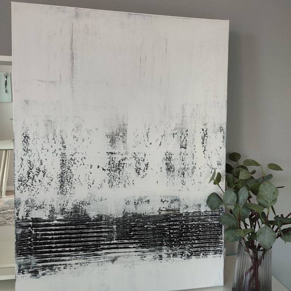 Acrylbild Monochrom schwarz weiß Struktur Gemälde schlicht  Minimalistisch Art Malerei Leinwand Original Design Elena's ARTelier