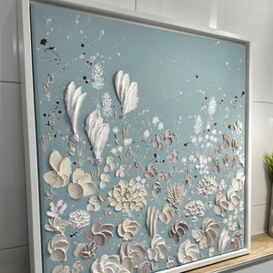 Acrylic picture canvas structure painting 3D artwork flowers design pastel original eye-catcher