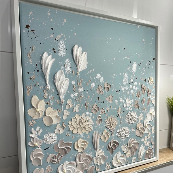 Acryl Bild Leinwand Struktur Gemälde 3D Kunstwerk Blumen Design Pastell Original Hingucker