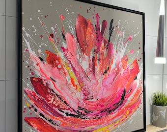 Peinture acrylique, œuvre abstraite, toile, peinture d'art moderne originale, tableau printanier, couleurs néon éclatantes, design Elena's ARTelier
