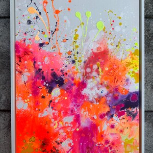 Acryl Bild Abstrakt Kunstwerk auf Leinwand moderne Kunst Gemälde Frühlingshaft Malerei Farbenfroh Neon Farben Design Elenas ARTelier Gerahmt Weiß