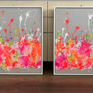 Conjunto de cuadros acrílicos de 2 pinturas en lienzo de arte abstracto dúo Colores neón Llamador de ojos colorido Diseño colorido único Elena's ARTelier imagen 4