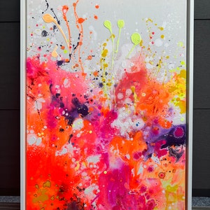 Acryl Bild Abstrakt Kunstwerk auf Leinwand moderne Kunst Gemälde Frühlingshaft Malerei Farbenfroh Neon Farben Design Elenas ARTelier Bild 1