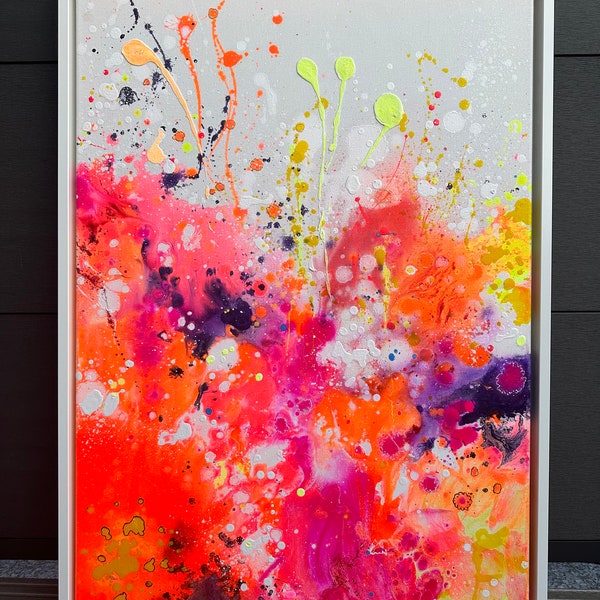 Acryl Bild Abstrakt Kunstwerk auf Leinwand moderne Kunst Gemälde Frühlingshaft Malerei Farbenfroh Neon Farben Design Elena’s ARTelier